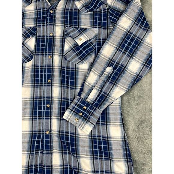 ELY CATTLEMAN WESTERN PEARL SNAP SHIRT MEDIUM BLUE PLAID LONG SLEEVE MEN'S - Picture 7 of 10